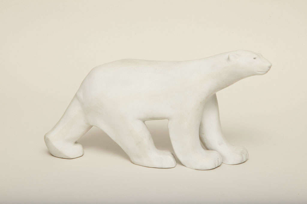 Biscuit or unglazed porcelain polar bear by François Pompon (1855-1933) and manufactured by Manufacture de Sèvres.   
Incised:  