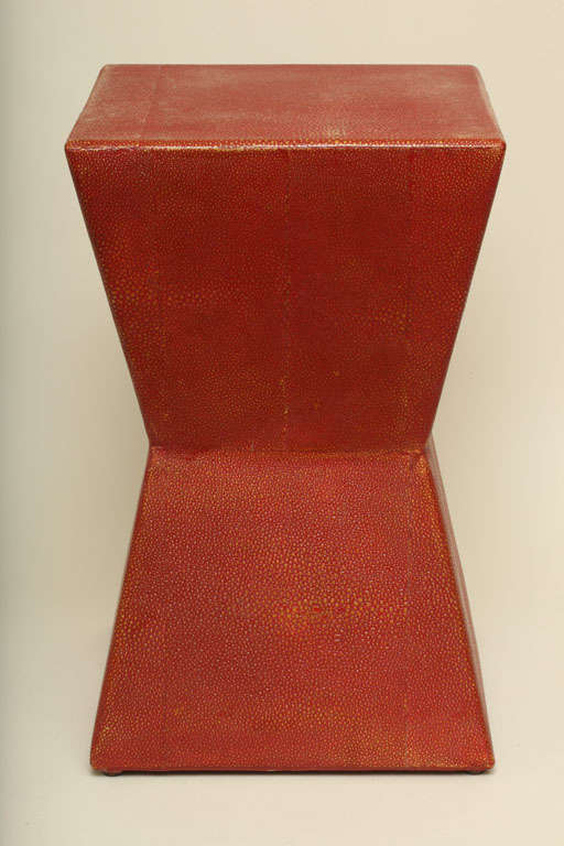 Entirely covered red shagreen occasional table by Karl Springer.