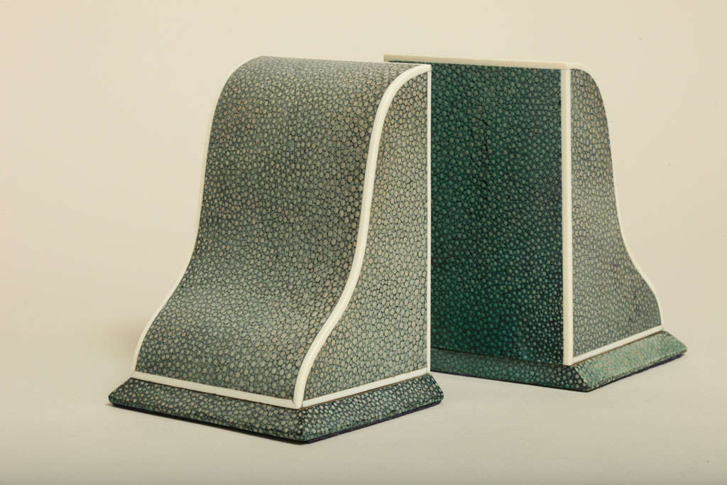 English Art Deco Shagreen and Ivory Bookends at 1stDibs