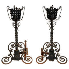 Andirons with Round Basket Top