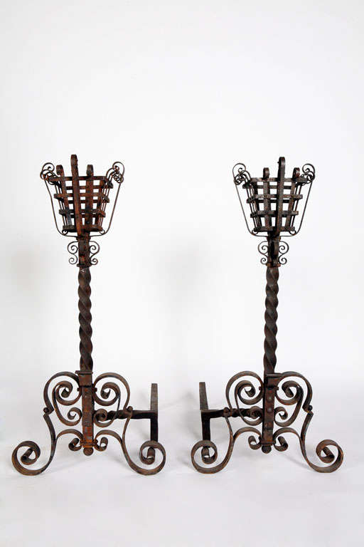 Andirons with Square Basket Tops
