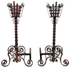 Andirons with Square Basket Tops