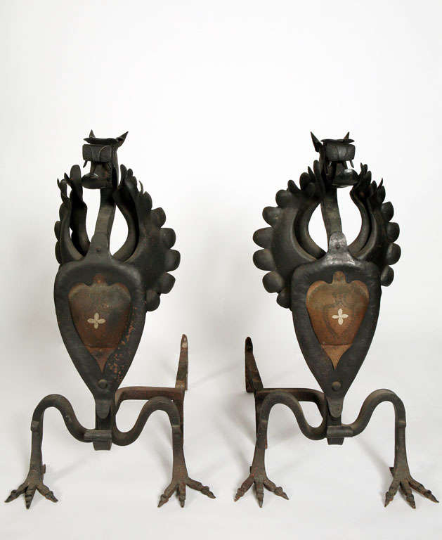 Pair iron Griffin Andirons