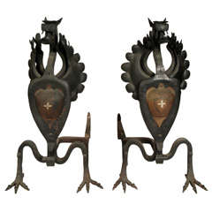 Pair iron Griffin Andirons
