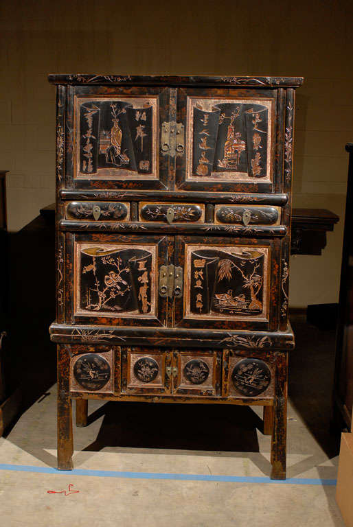 Chinese Black 2 Piece Cabinet