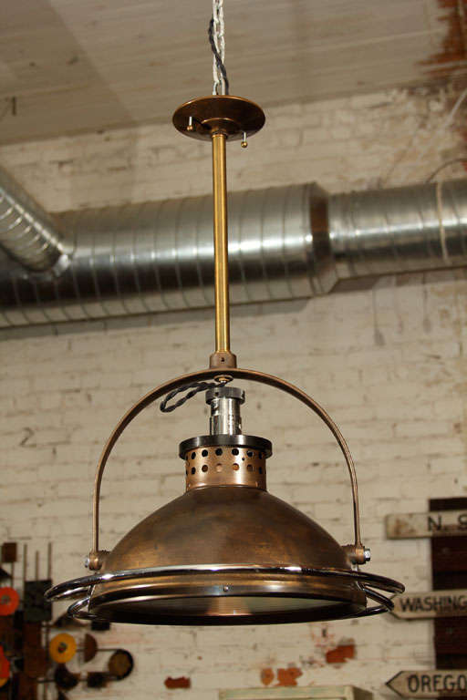 Industrial, Castle, brass medical light.  Glass has been replaced.  Priced individually.  outer diameter of the handles is 18