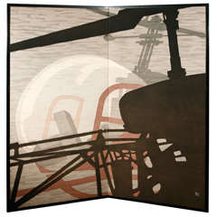 Japanese Screen with Modernist Helicopter Motif.