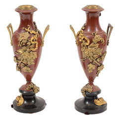 Pair of 19 C.  Bronze and Applied Bronze Vases