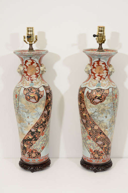 Pair of Japanese Lamps, signed