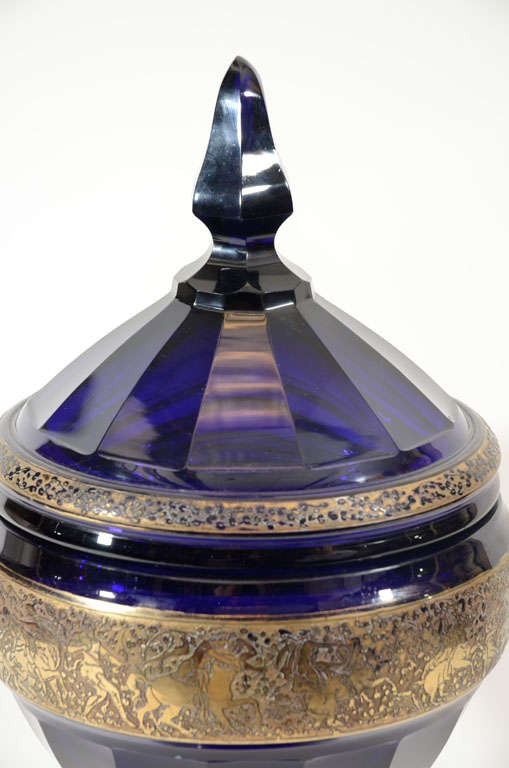 Large Cobalt Moser Candy Dish with Top In Good Condition In New York, NY