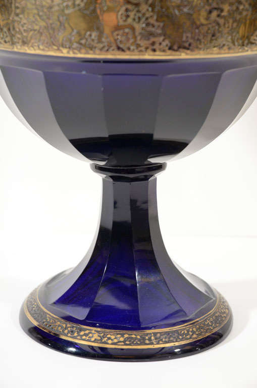 20th Century Large Cobalt Moser Candy Dish with Top