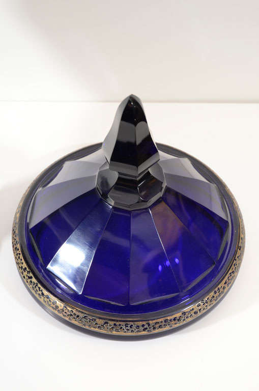 Large Cobalt Moser Candy Dish with Top 1