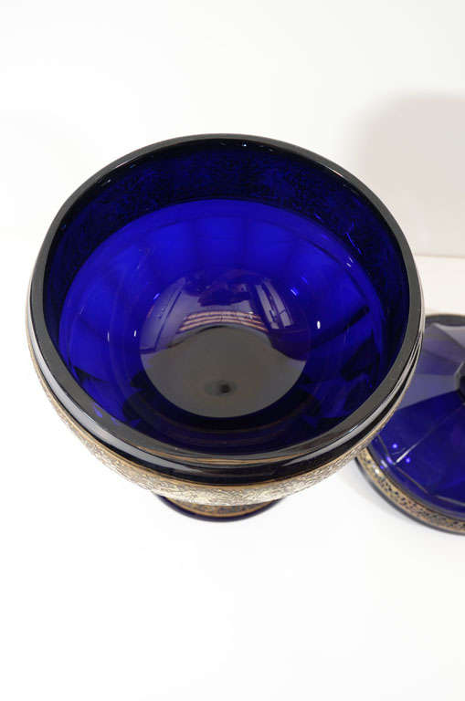 Large Cobalt Moser Candy Dish with Top 2