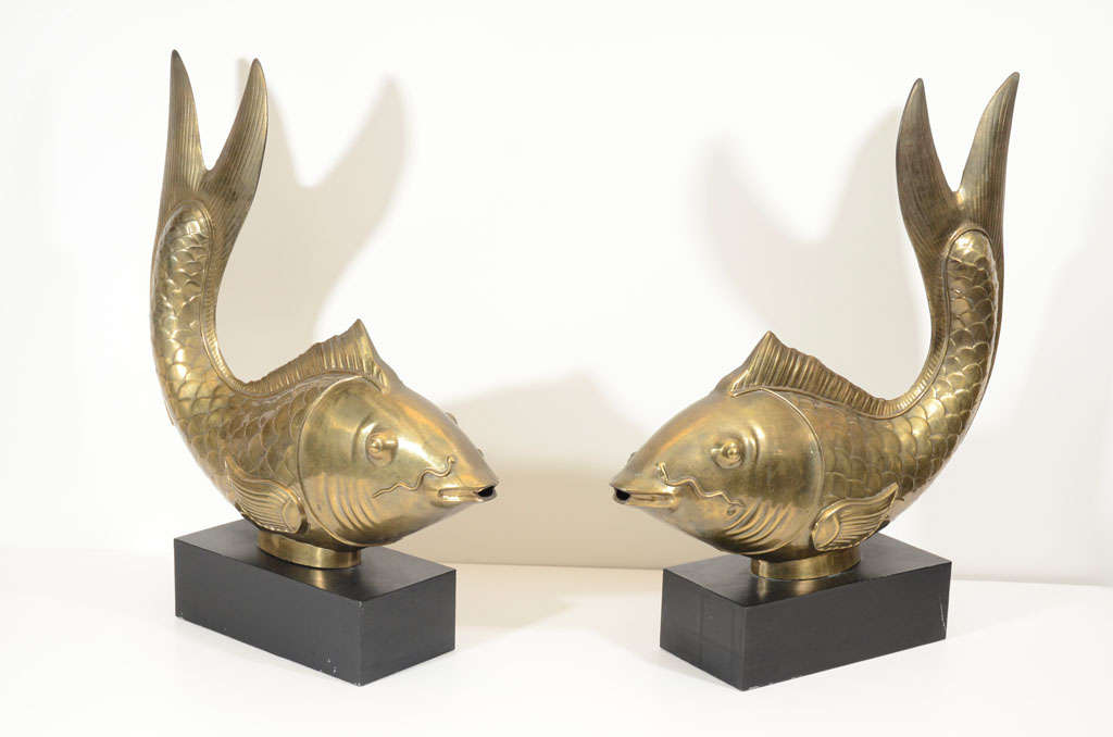 Pair of Brass Fish on Wood Bases