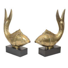 Pair of Brass Fish on Wood Bases