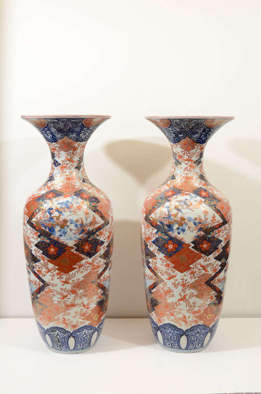 Large Pair of 19 C Japanese Imari Vases signed