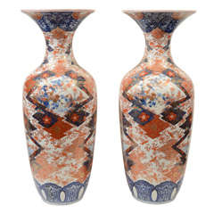 Large Pair of 19 C Japanese Imari Vases signed