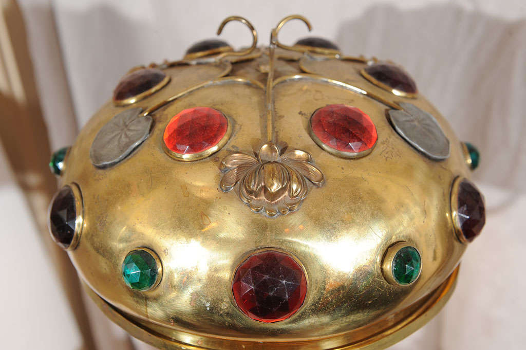 Art Nouveau Brass and Jeweled Lamp 1