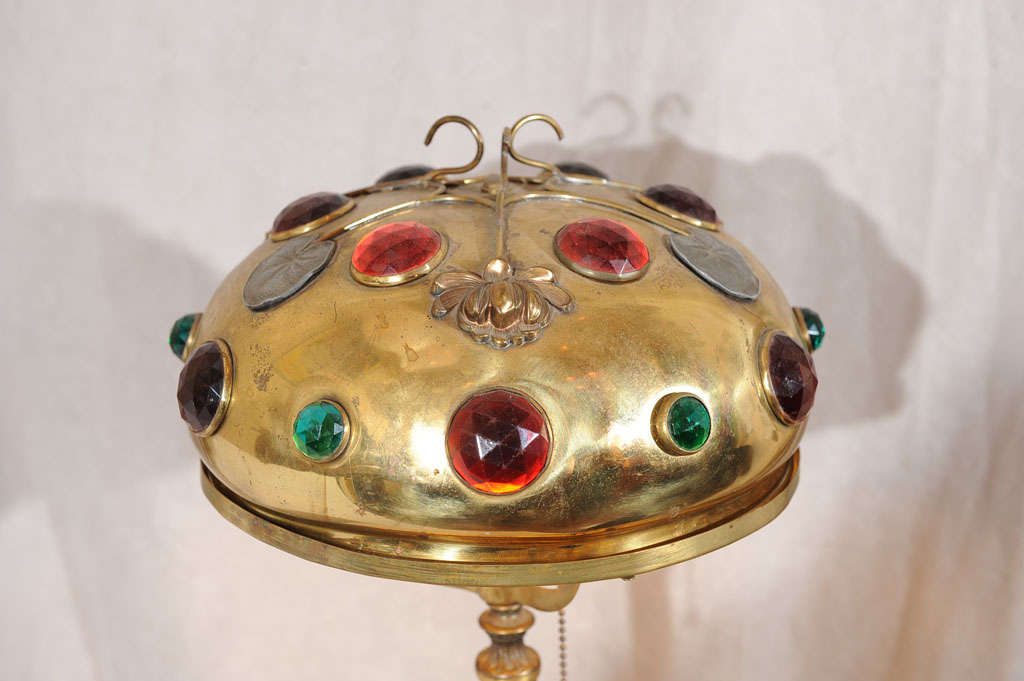 Art Nouveau Brass and Jeweled Lamp 2