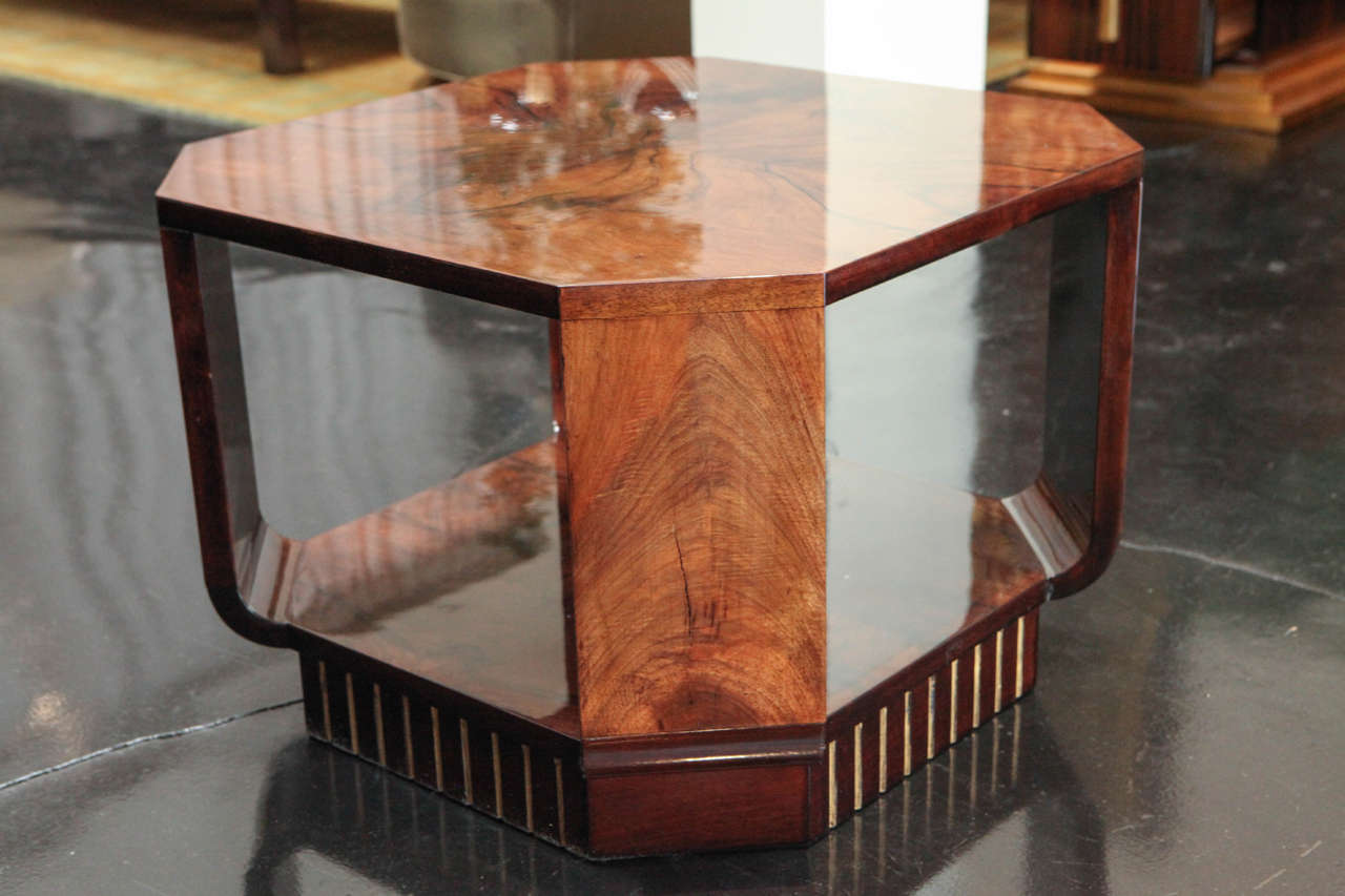 Mid-20th Century Octagonal Side Table in Walnut Burl