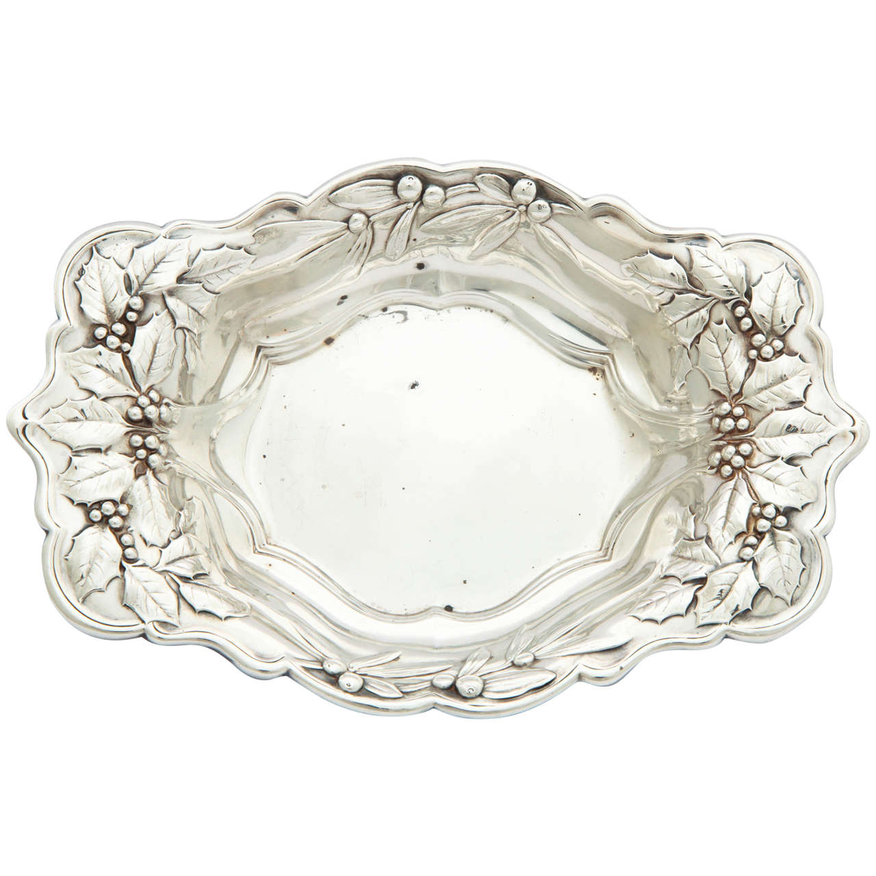 Sterling Silver Festive Holly and Mistletoe Bowl