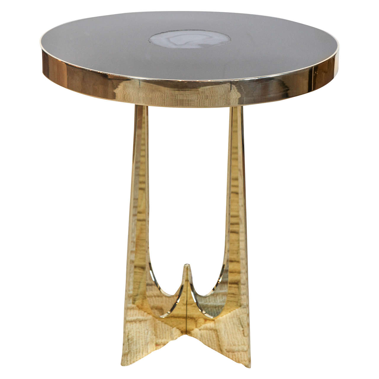 Brass and Resin Side Table with an Agate Designed by Adam Hebb, USA For Sale