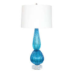 Vintage Hand Blown Murano Blue Glass Table Lamp, Italy, 1950s