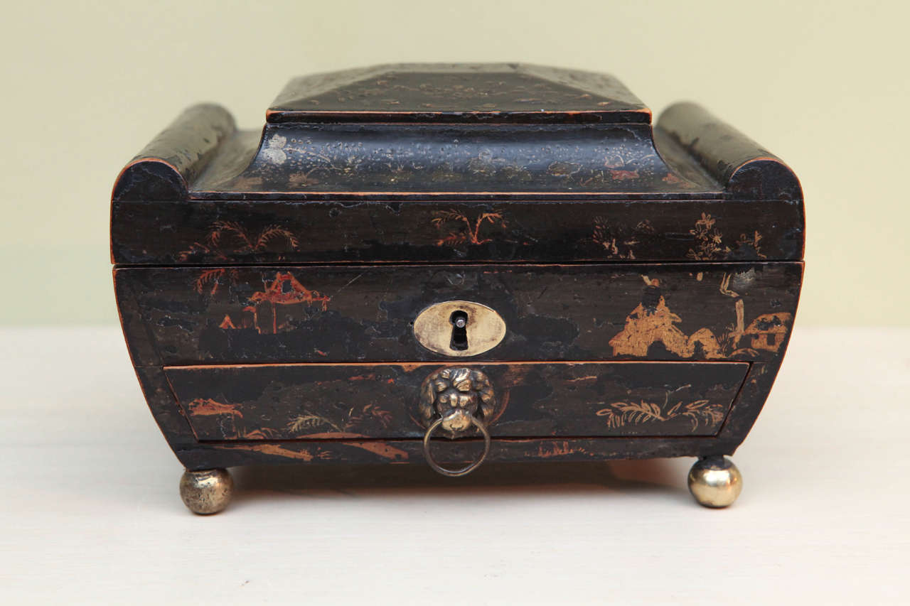 English Regency Black Lacquered Work Box, circa 1820