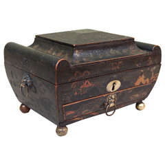 English Regency Black Lacquered Work Box, circa 1820