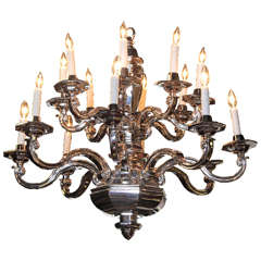 Antique 19th Century Austrian Bronze Chandelier with Polished Nickel Finish