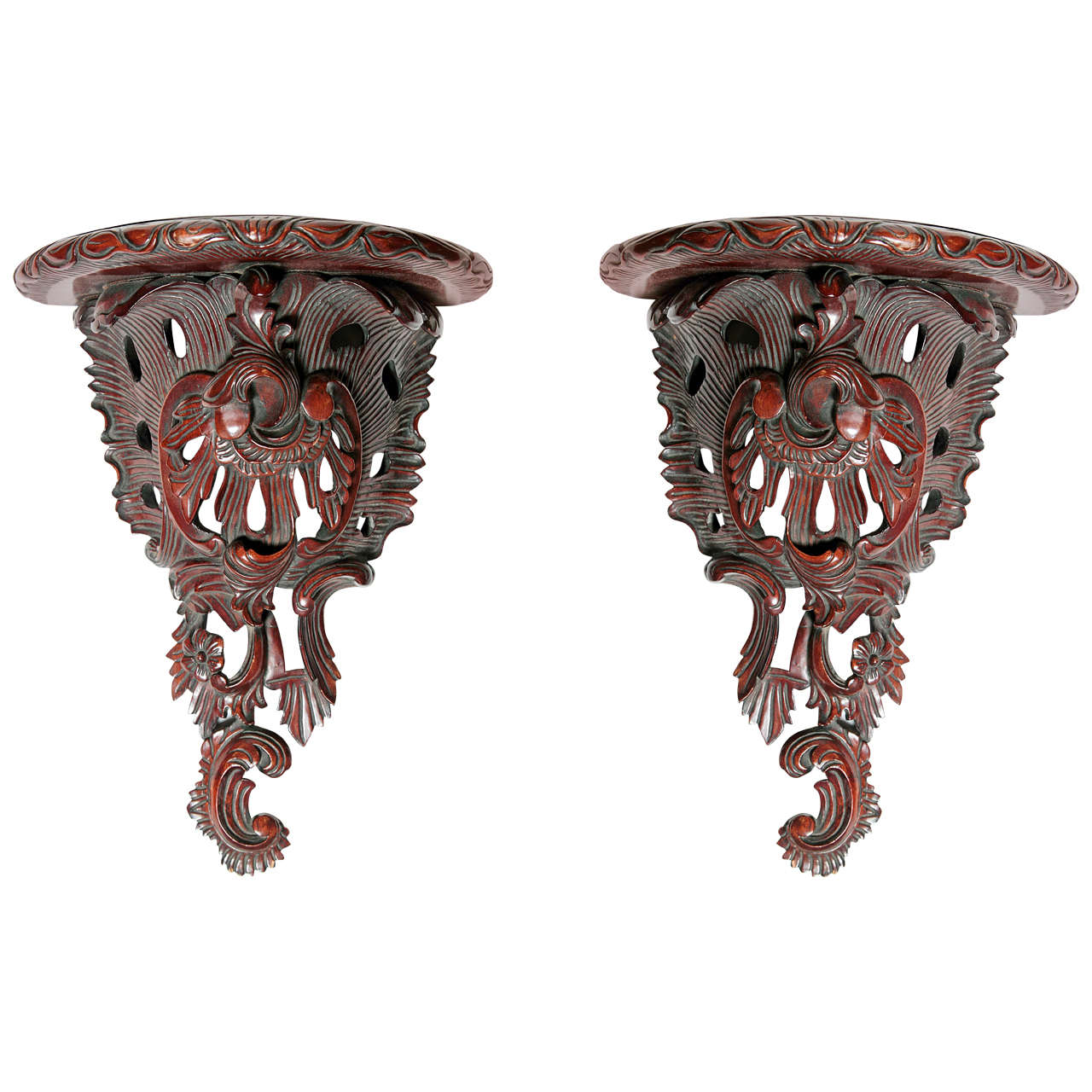 Pair of Carved Wood Rococo Style Brackets
