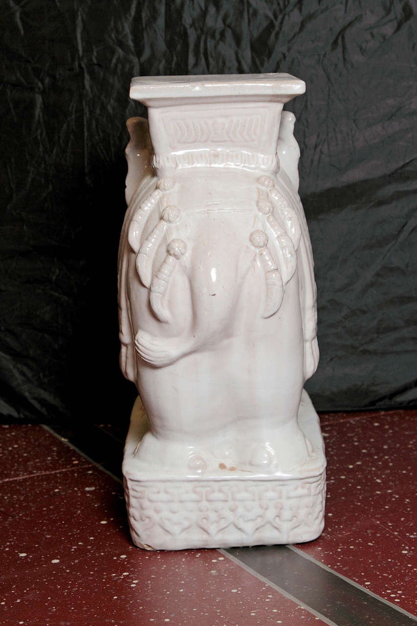 Chinese Pair of White Ceramic Elephant Tables