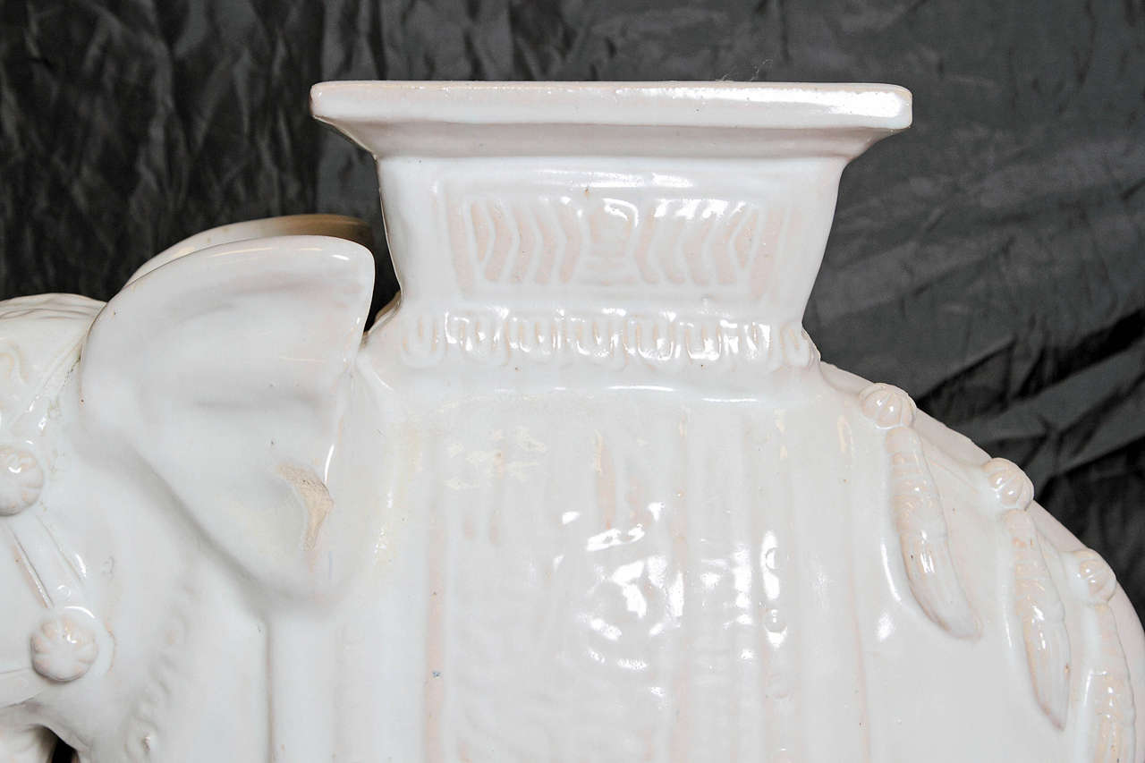 20th Century Pair of White Ceramic Elephant Tables