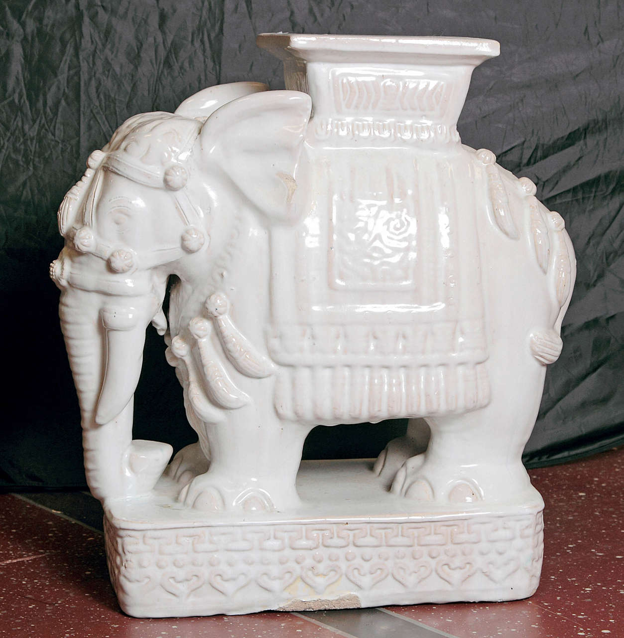 Pair of White Ceramic Elephant Tables 3