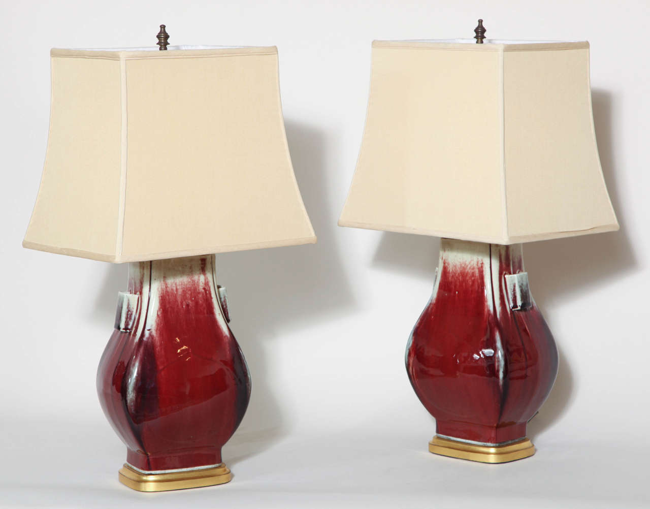 Qing Pair of Chinese Flambe Hu Form Vases Mounted as Lamps