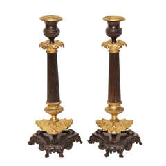 Louis Philippe Black and Gilt Bronze Candlesticks