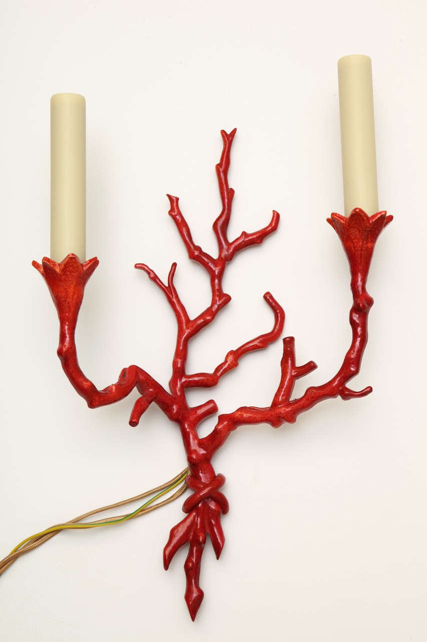 Coral Motif Lacquered Bronze Sconces