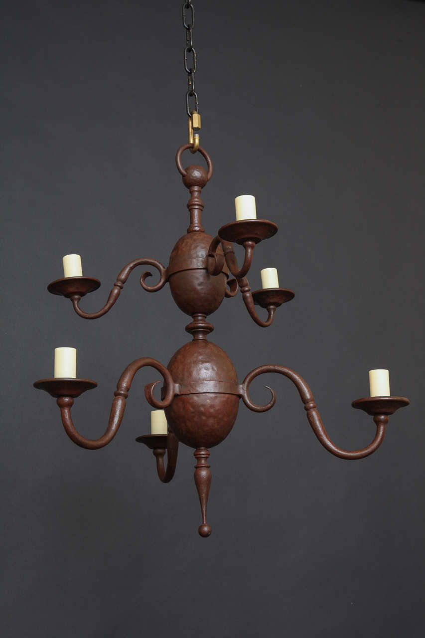 Patinated Iron Two Tiered Chandelier