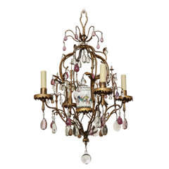 Gilt Bronze and Tole Four-Light Chandelier by "Bagues"