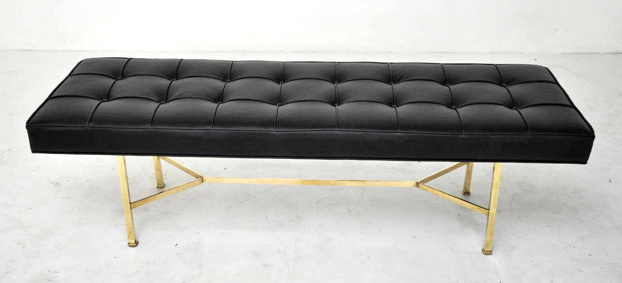 Mid-20th Century Harvey Probber Leather Bench with Brass Base