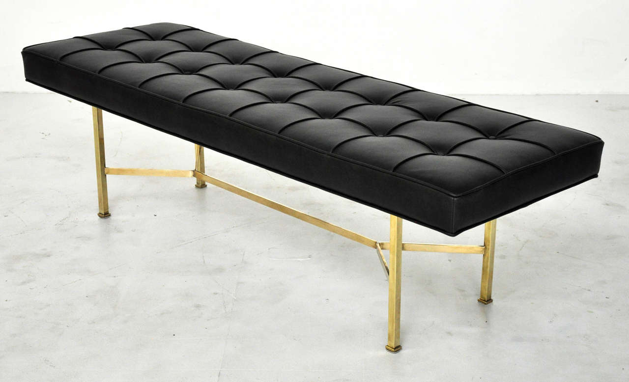 Harvey Probber Leather Bench with Brass Base 1