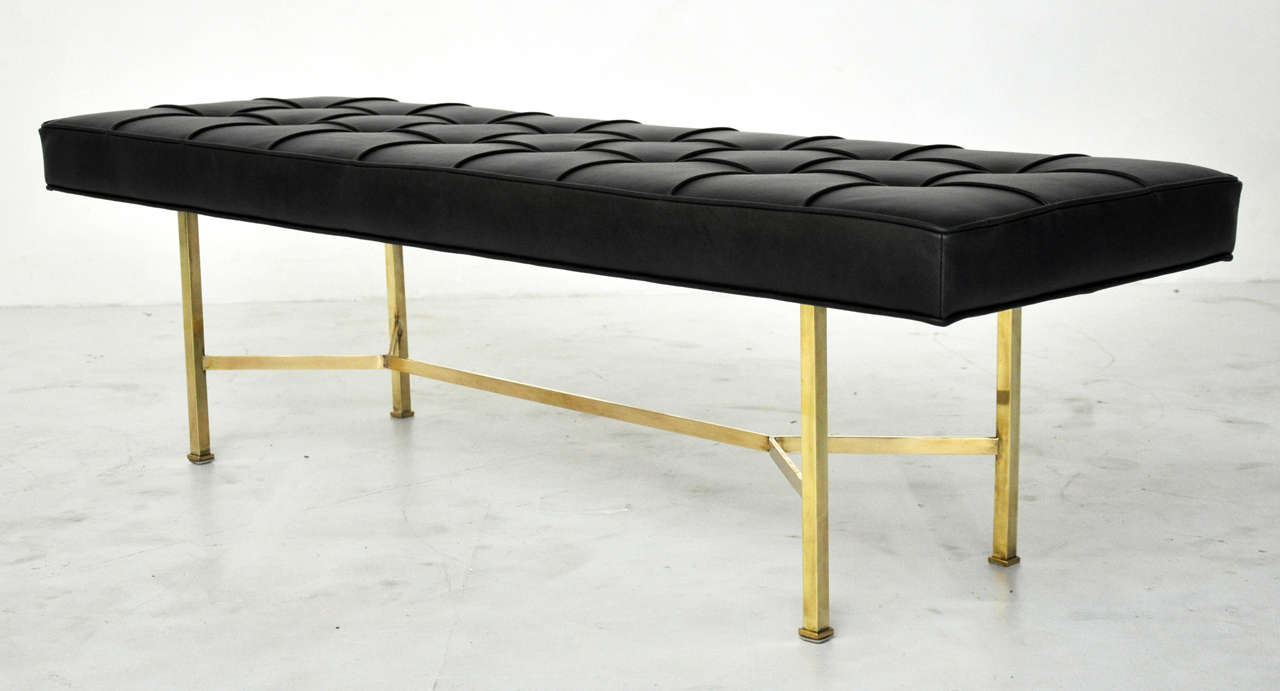 Harvey Probber Leather Bench with Brass Base 4