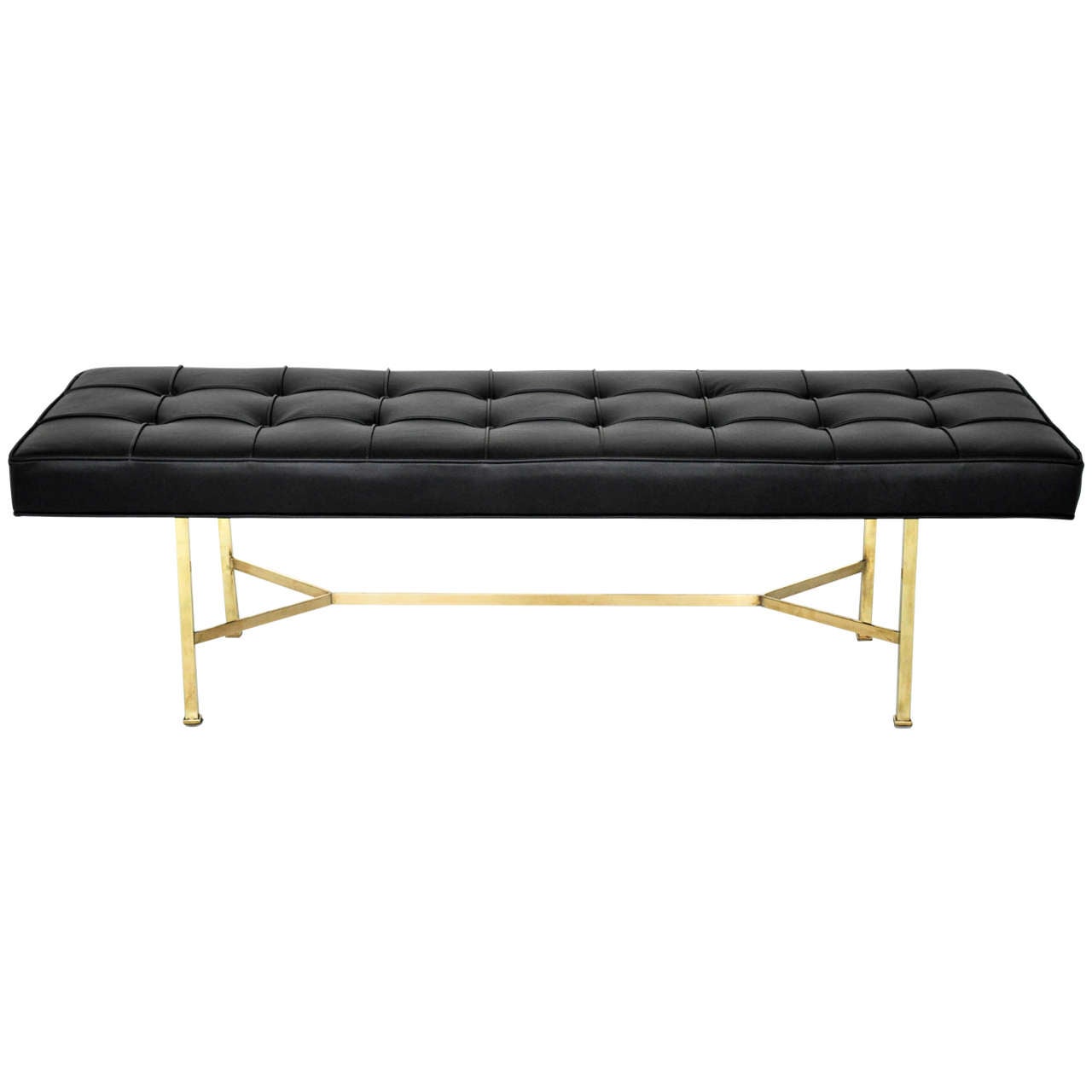 Harvey Probber Leather Bench with Brass Base