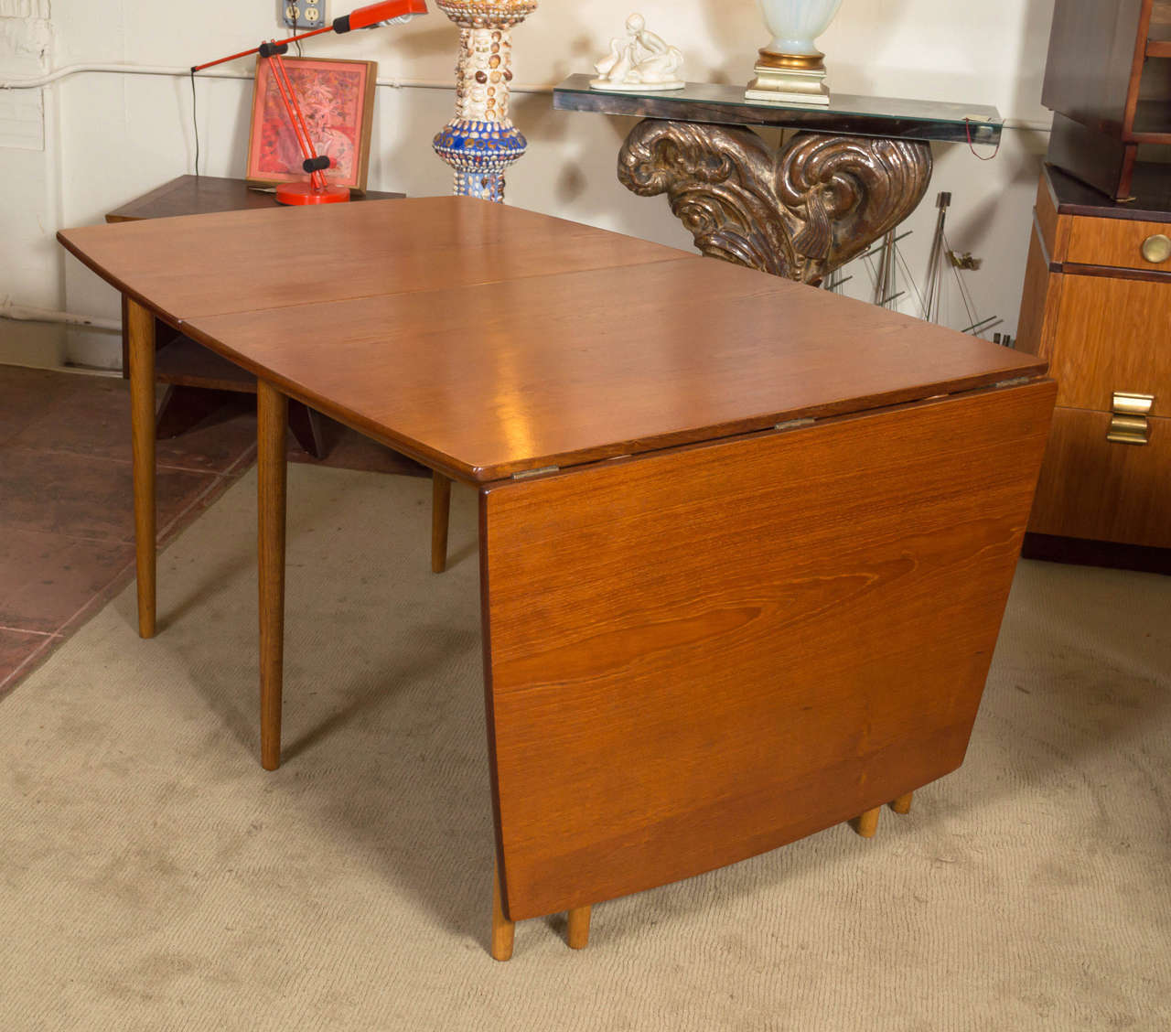 Rare Hans Wegner for Andreas Tuck Drop-Leaf Teak Dining Table In Good Condition In San Francisco, CA