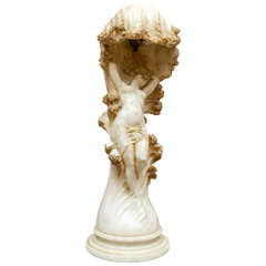 Carved Alabaster Lamp of an Art Nouveau Beauty
