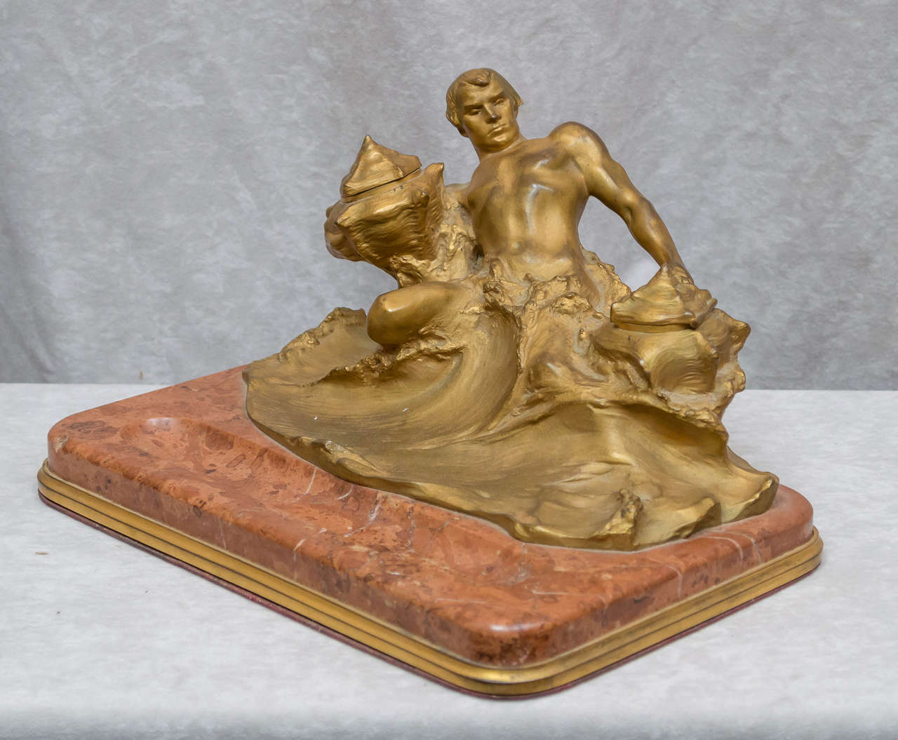 Art Nouveau Gilt Bronze and Marble Desk Set. H. Muller In Excellent Condition In Petaluma, CA