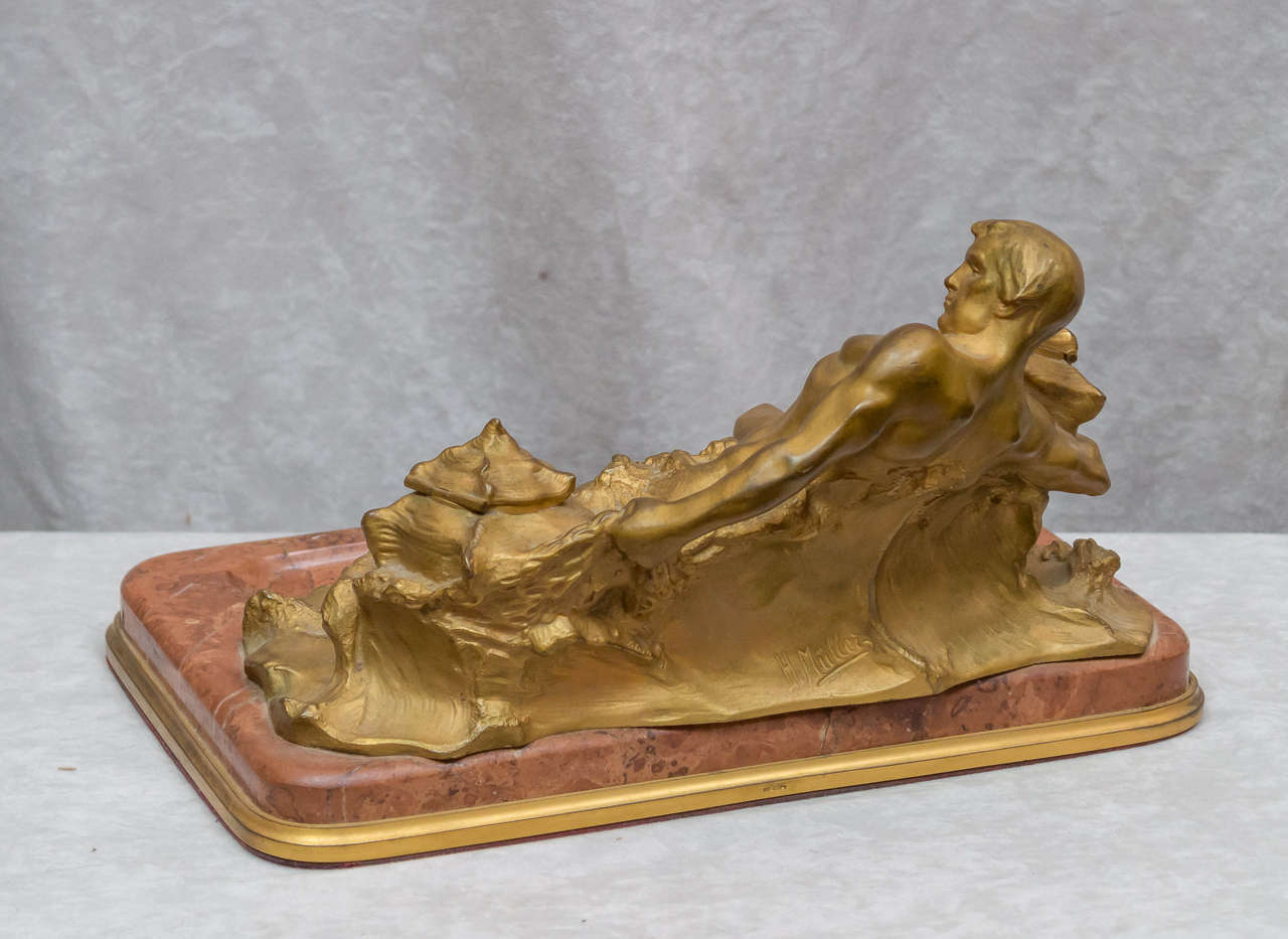 19th Century Art Nouveau Gilt Bronze and Marble Desk Set. H. Muller