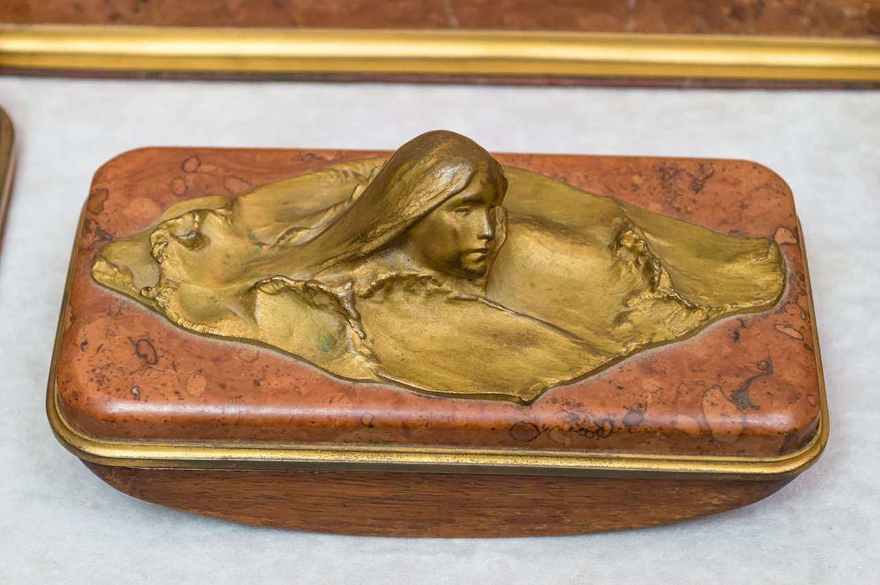 Art Nouveau Gilt Bronze and Marble Desk Set. H. Muller 2