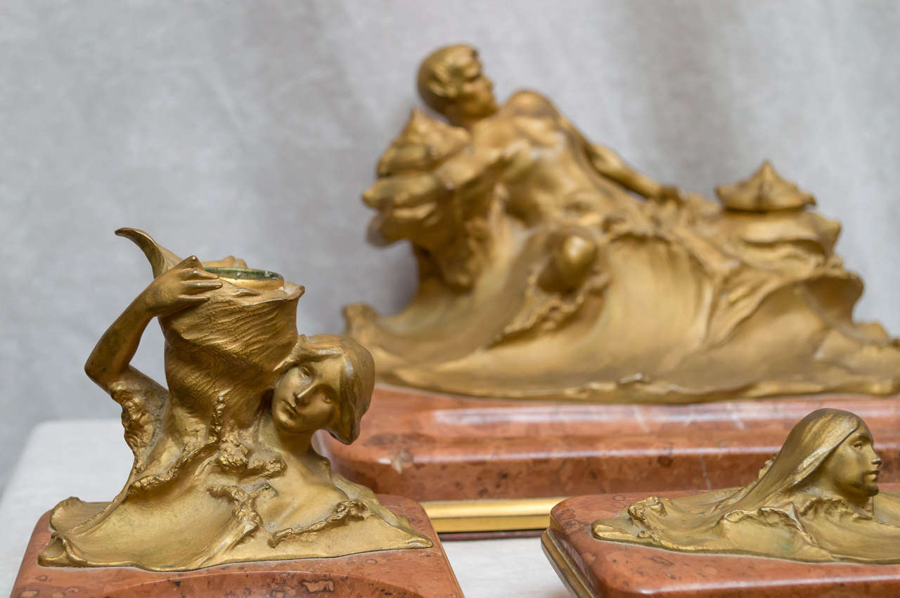 Art Nouveau Gilt Bronze and Marble Desk Set. H. Muller 4