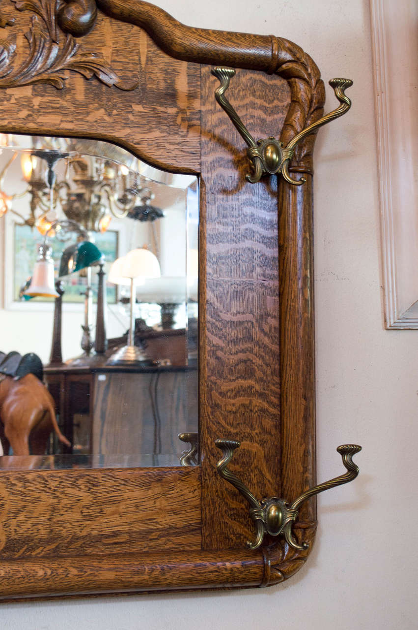 American Super Quarter Sawn Oak Hall Bench with Matching Mirror with Hooks